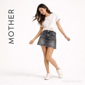 Mother The Vagabond Mini Fray Denim Skirt Button Fly Raw Hem Midnight Races 30